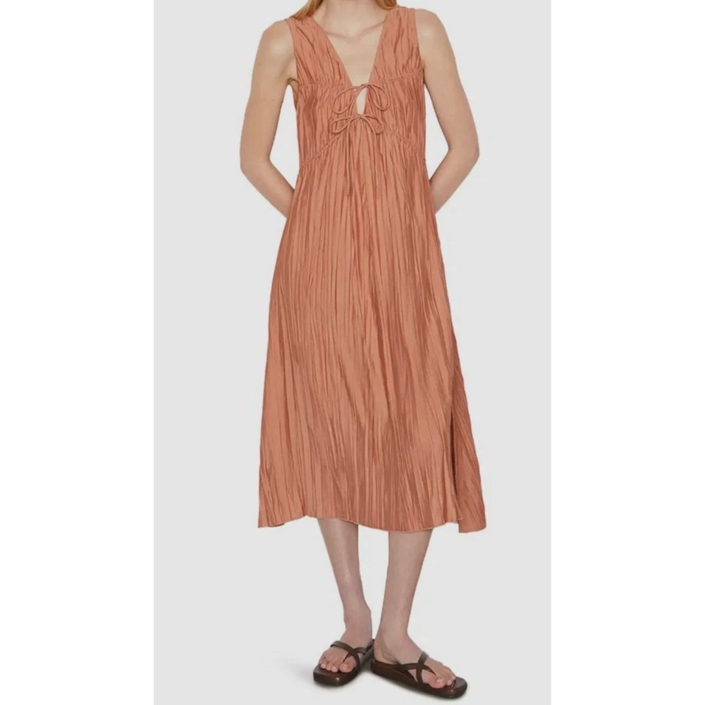 Frame Cinched Crinkle Dress Womens M Terracotta Brown Resort minimalist boho